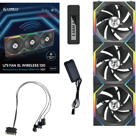 Lian Li UNI FAN SL Wireless Reverse Flow 120mm Black Triple Pack